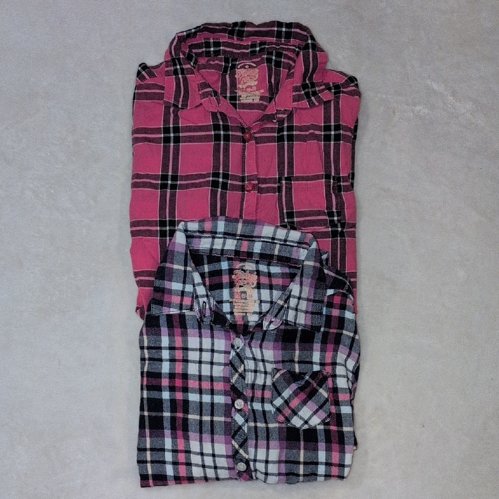Girls 7/8 Plaid Button Down Shirts Bundle (2)